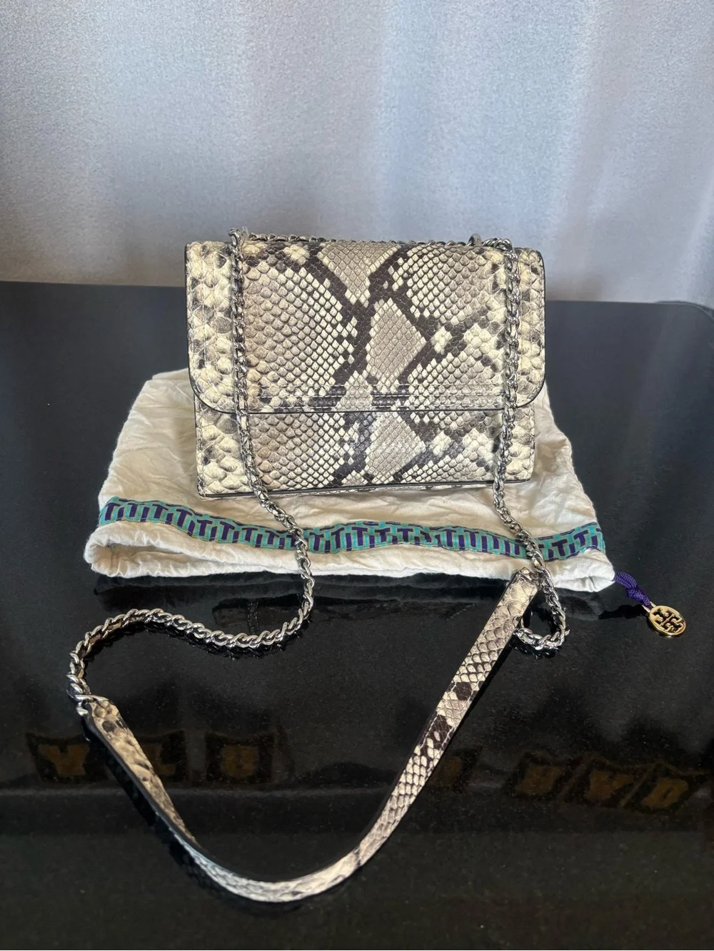 TORY BURCH Fleming Snakeskin Embossed  Crossbody/Shoulder Bag convertible